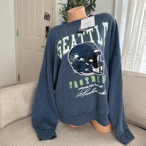 NWT Seattle Seahawks NFL Women's Blue Vintage Wash Oversized  Sweatshirt